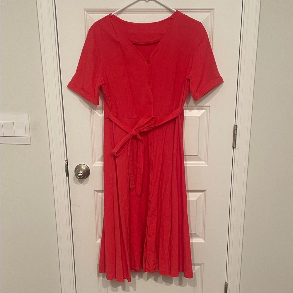 Elegant Red Button-Down Dress